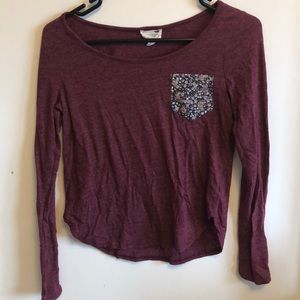Pacsun maroon floral pocket long sleeve